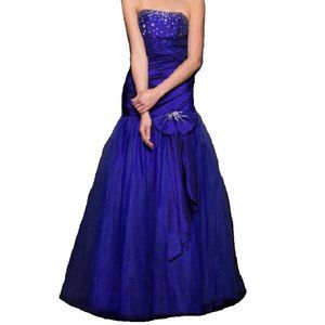 Women Junior Girls Taffeta Embellished Sequin Rhinestones Ball Gown Dress Party